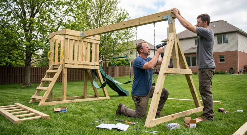 Wooden Swing Set Installation in Kansas City, KS