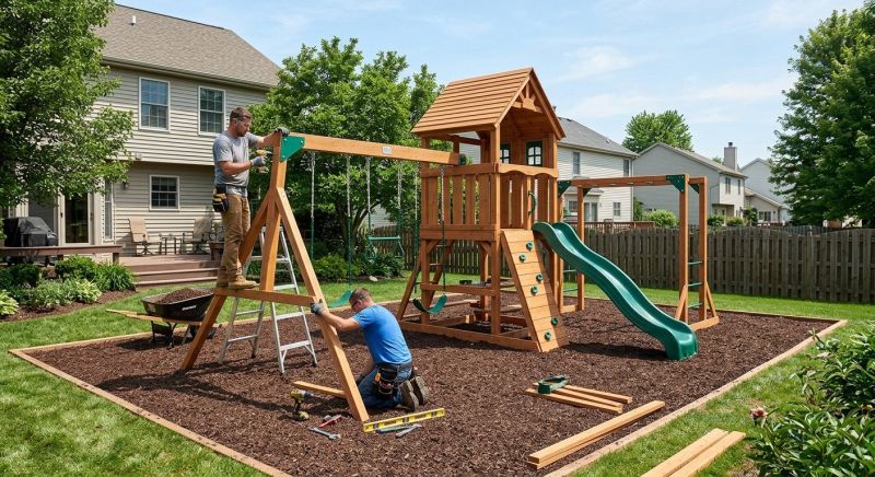 Wooden Swing Set Installation in Kansas City, KS